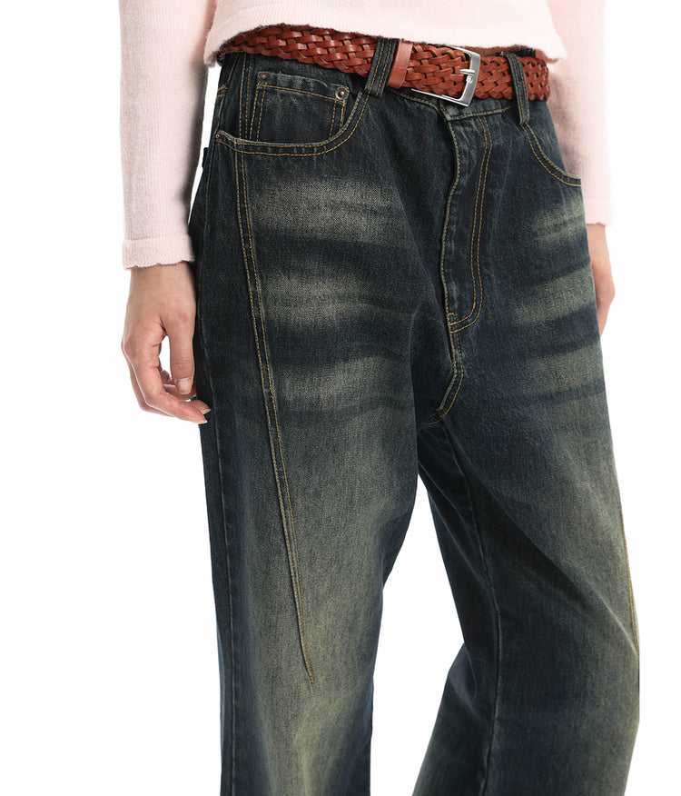 Washed Darts Casual Denim Pants