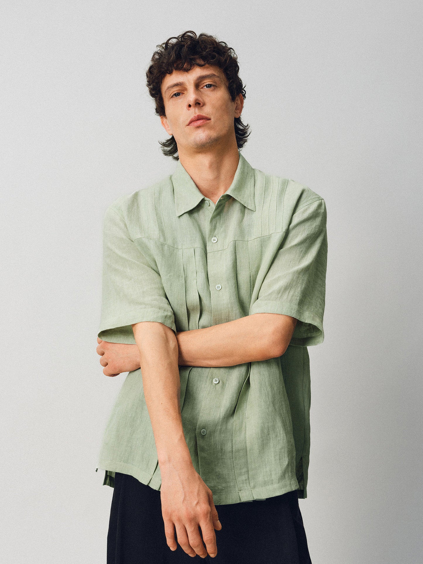 Wrinkled-effect Pleated Shirt