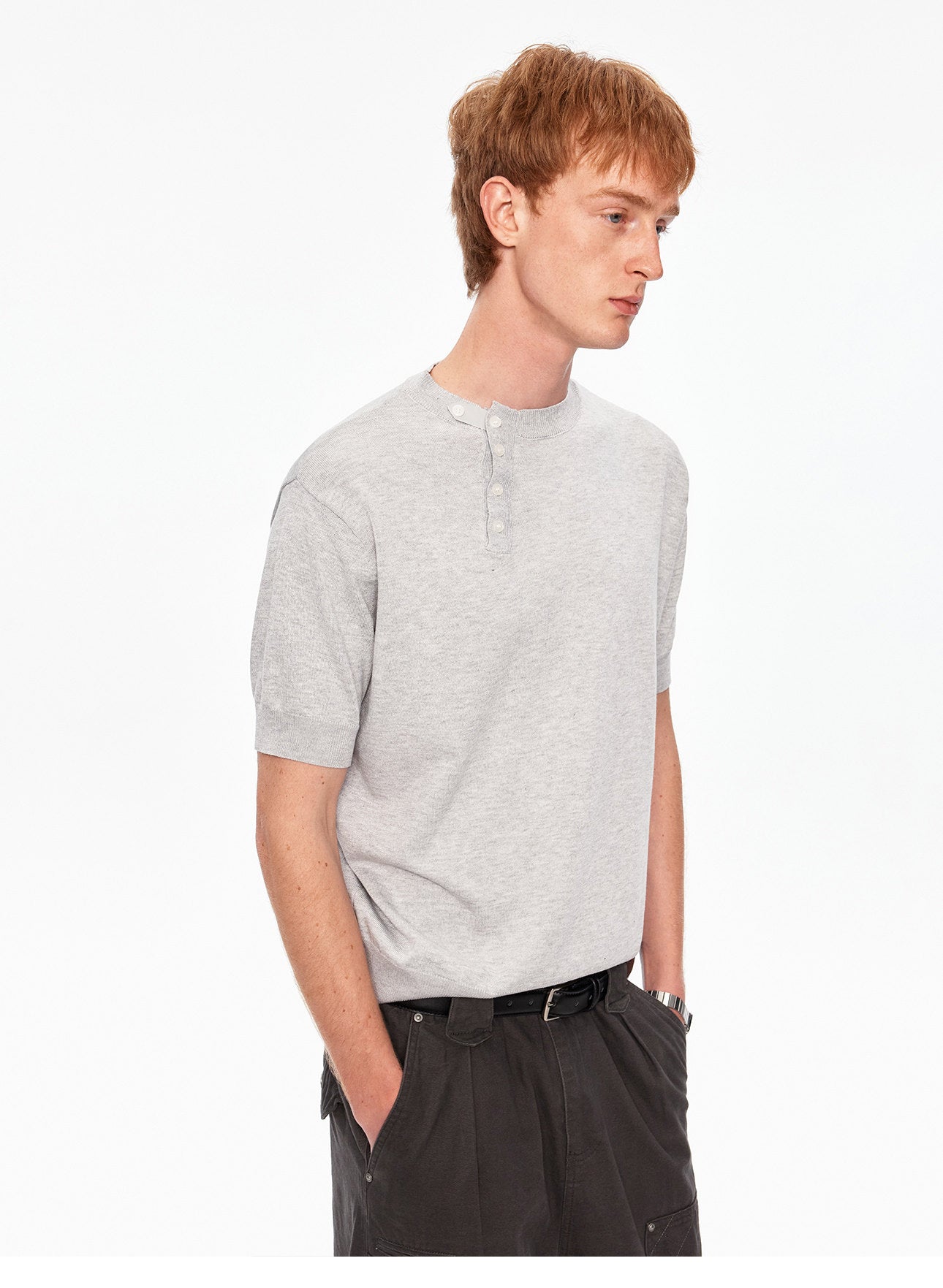 Crossover Henley-neck knit