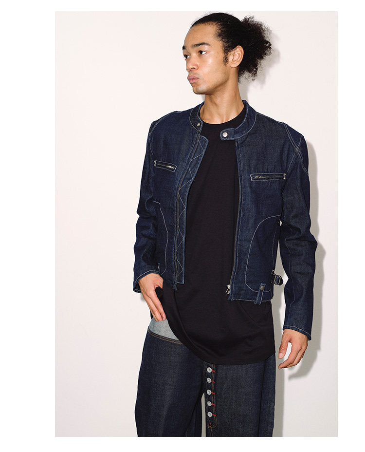 Raw Denim Jacket with Contrast Stitching