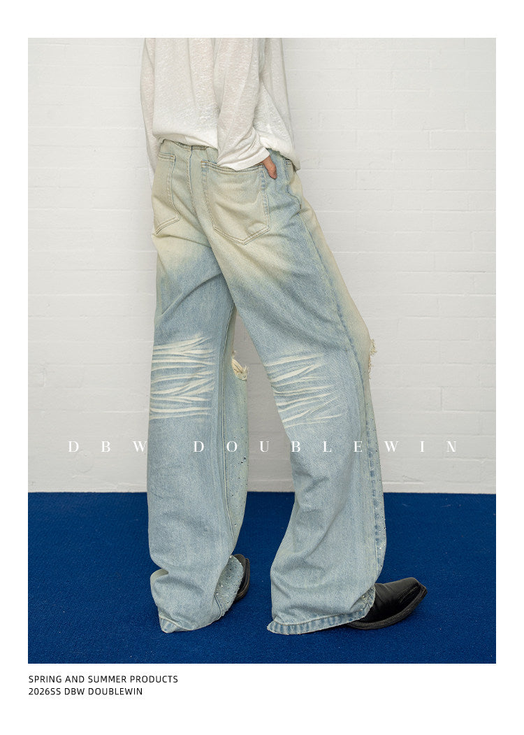 Rhinestone-Embellished Gradient Straight-Leg Jeans