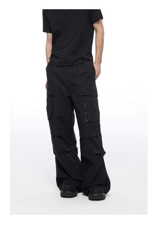 Multi-pocket pleated design paratrooper pants