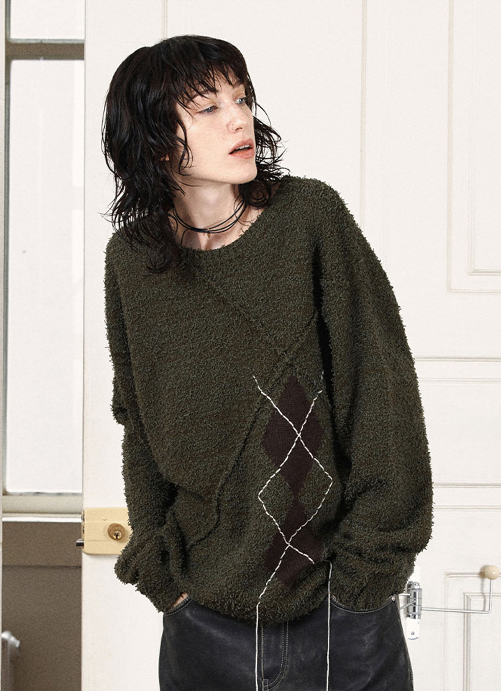 Fringe Rice Yarn Round Neck Pullover Sweater