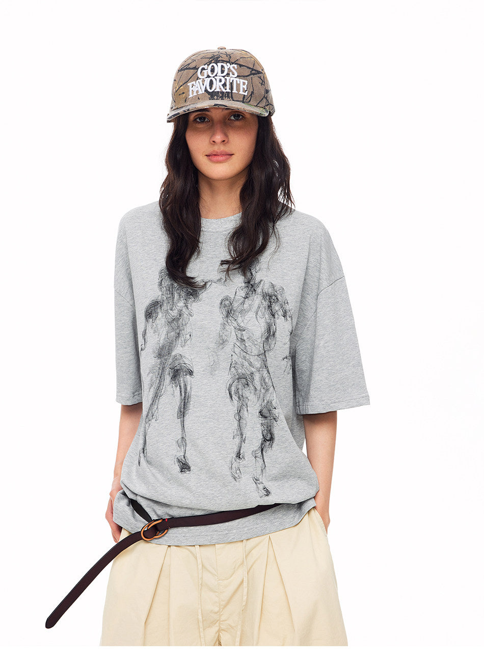 Retro Hand-Painted Print T-Shirts