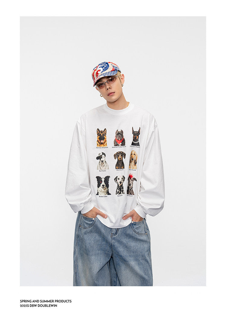 Puppy Print Drop-Shoulder T-Shirt