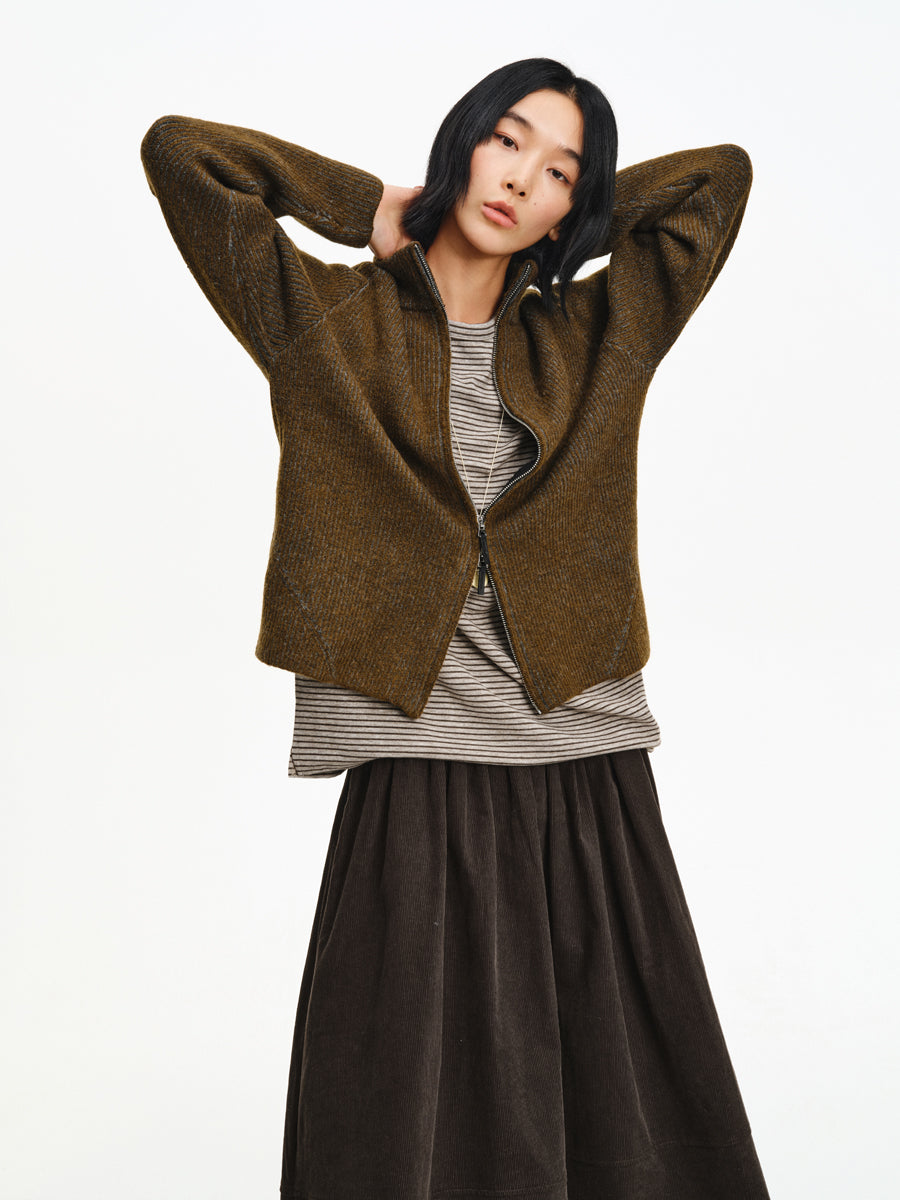 Contrast Textured Rib Cardigan