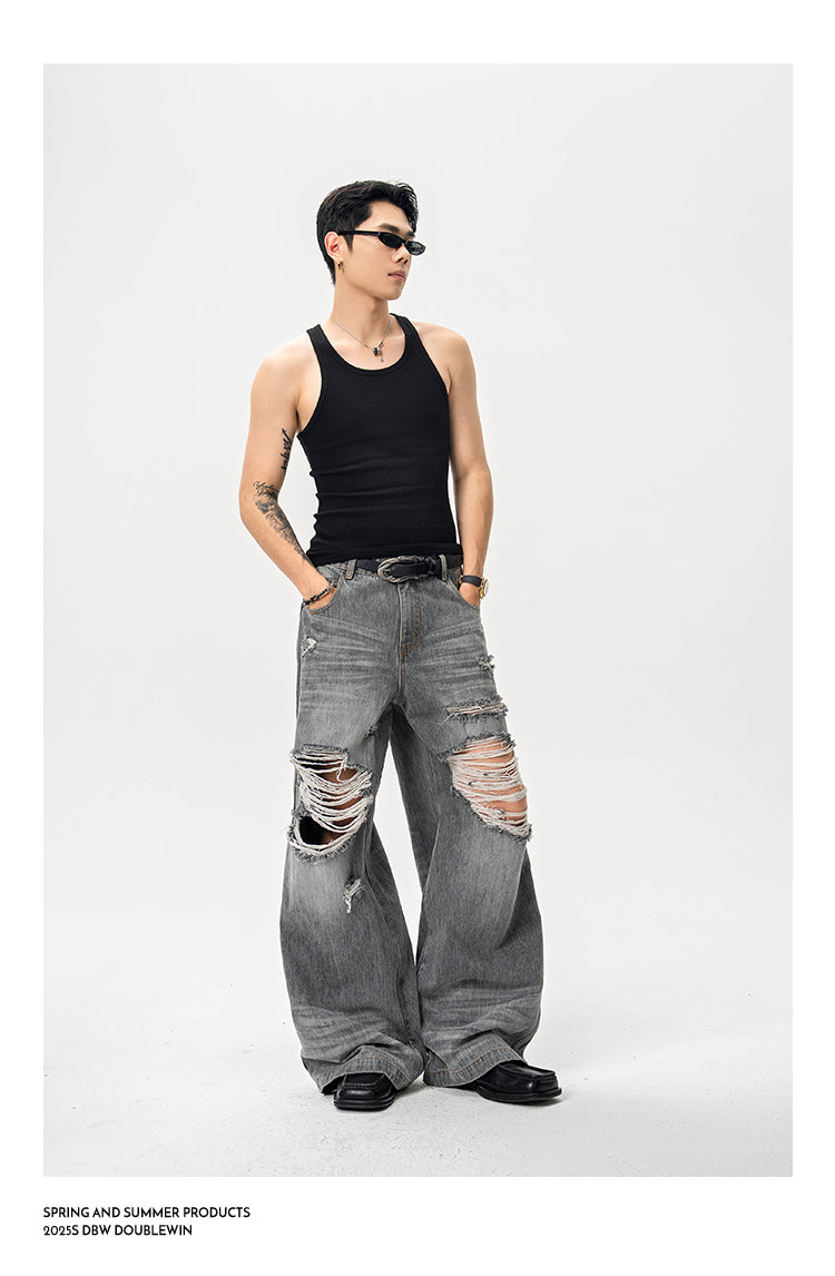 Washed and distressed jeans