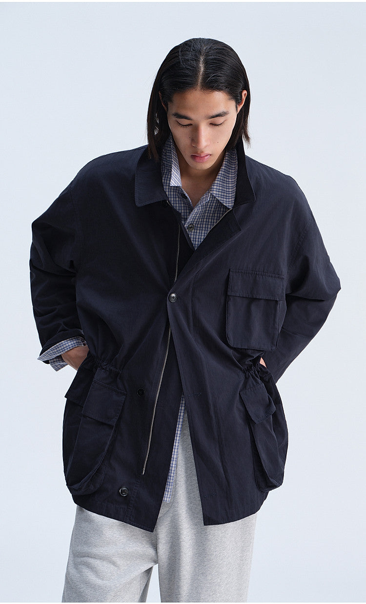 Work Jacket with Waist Drawstring and Relaxed Fit