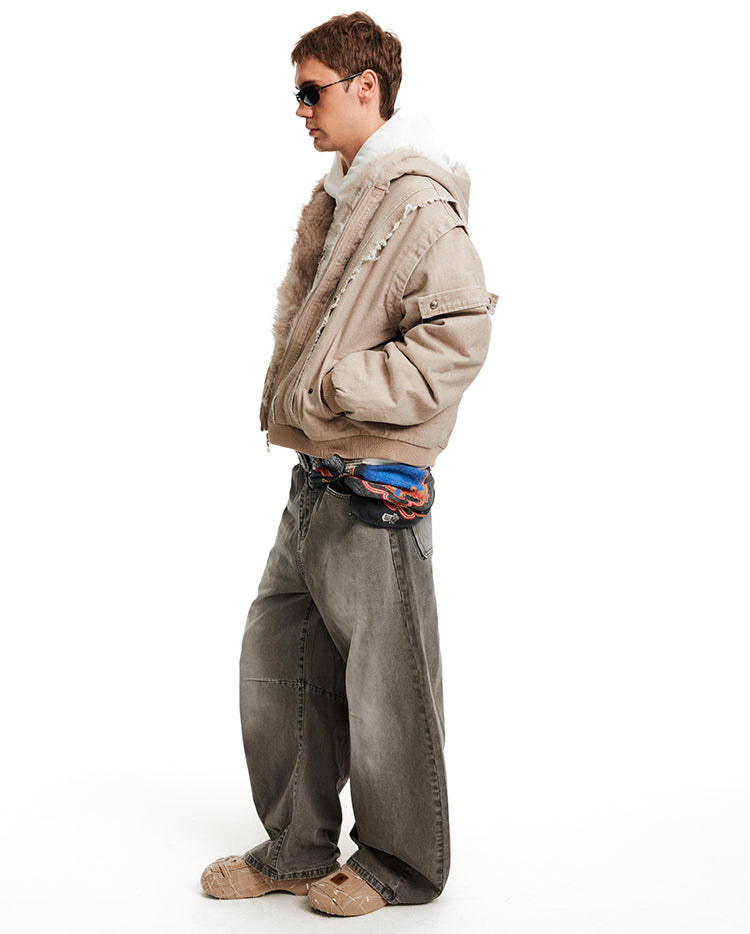 Distressed-look padded jacket