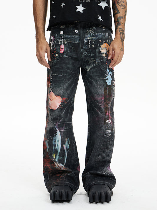 Printed Straight Jeans