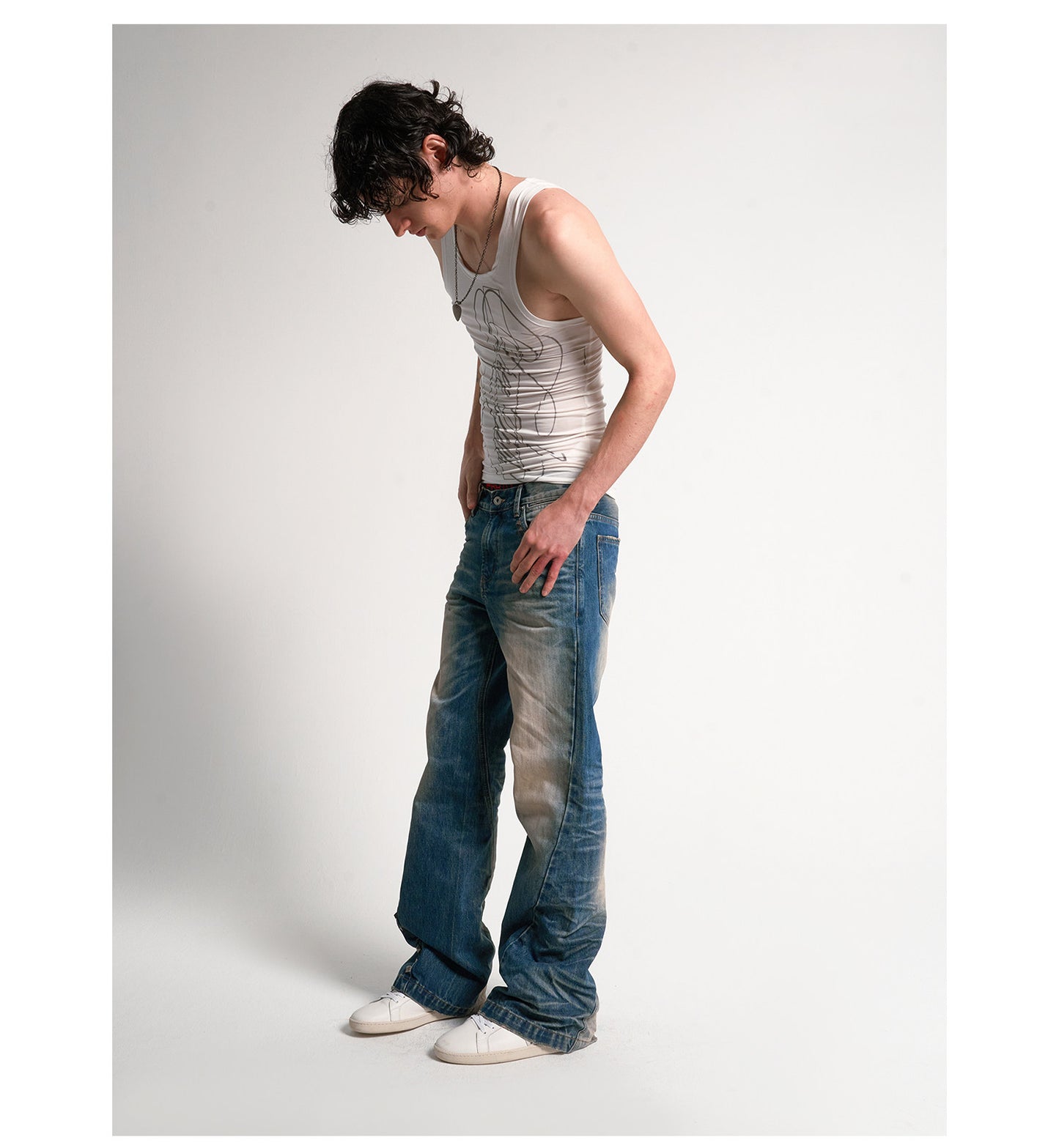 Studded Washed Denim Pants