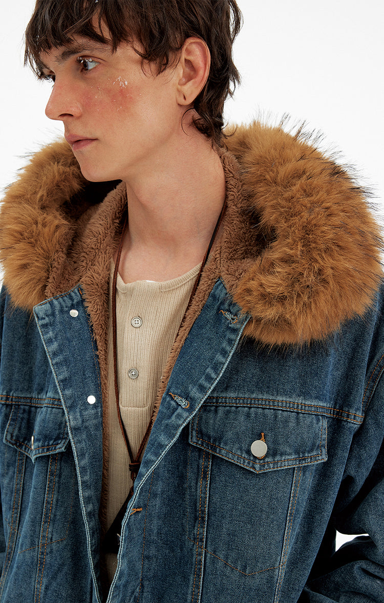Retro Fur Collar Denim Jacket