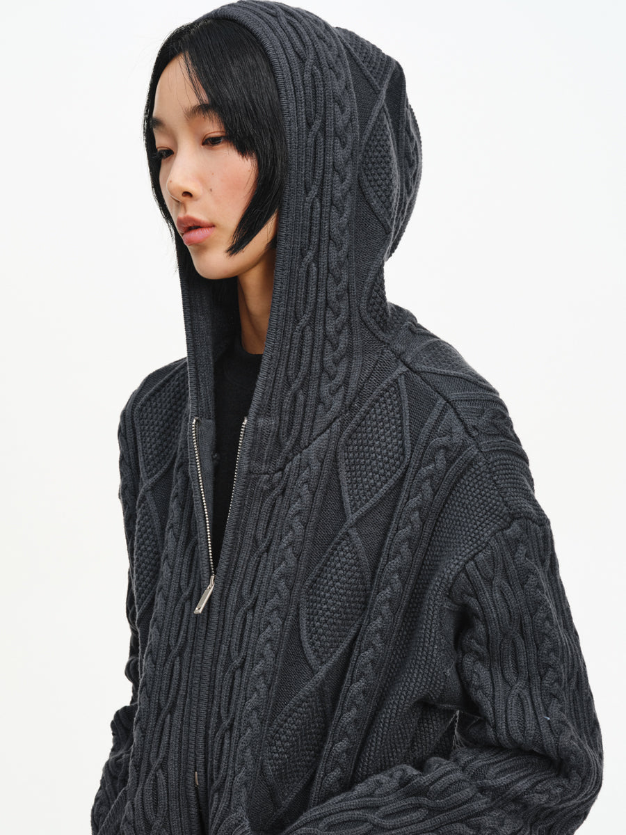 Hooded Cable-Knit Jacket