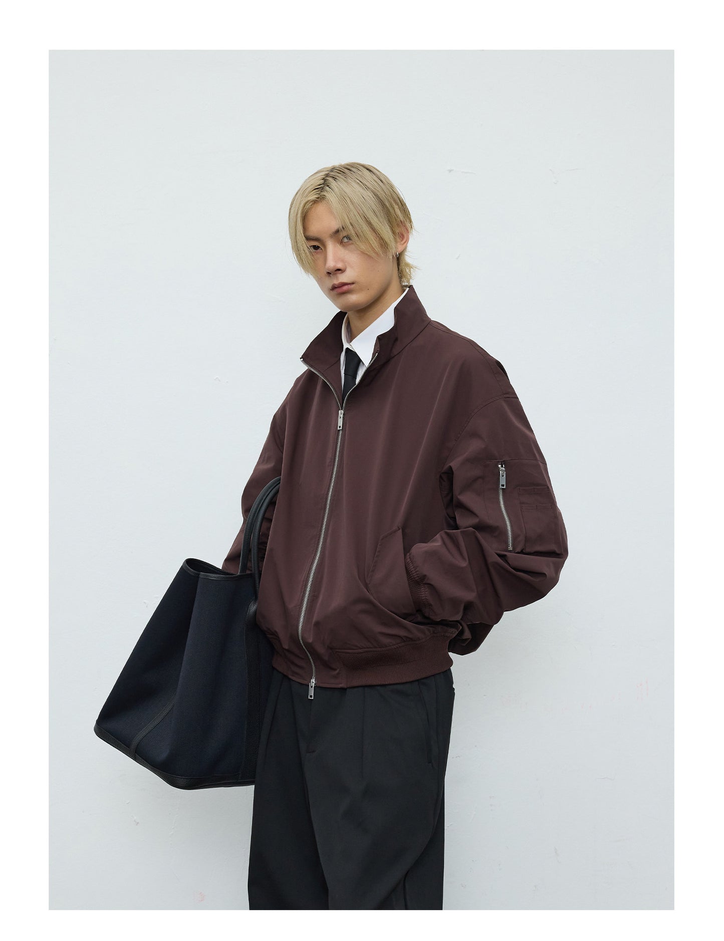 Stand Collar Pleated Casual Jacket