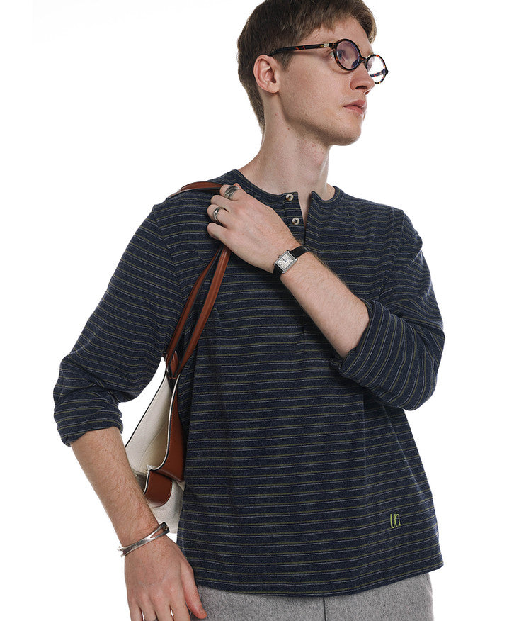 Striped Henley Collar T-Shirt
