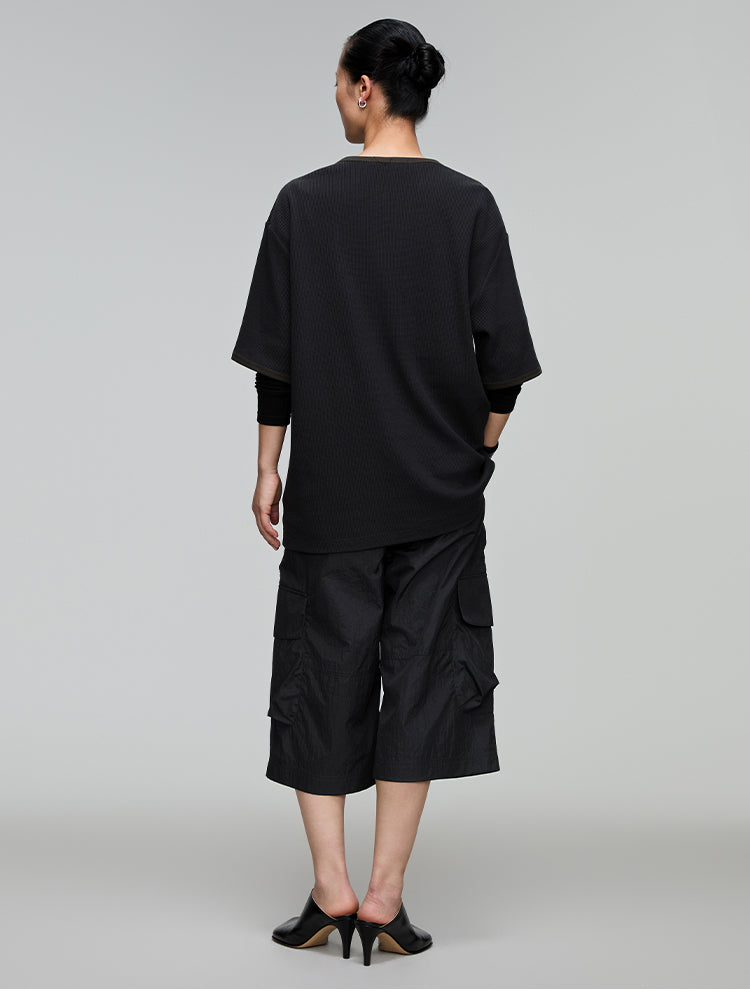 Cropped pants with adjustable waist