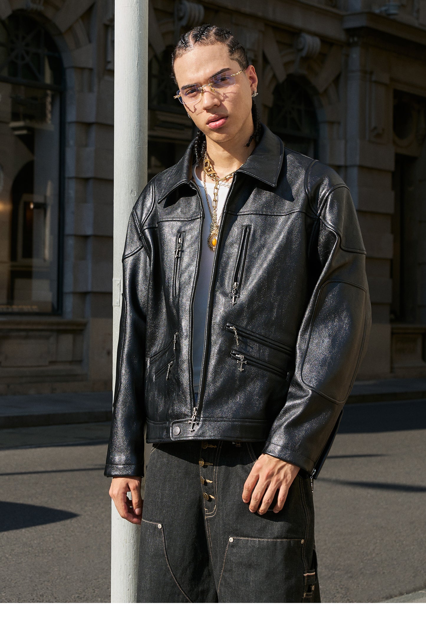 Wide Lapel Leather Jacket
