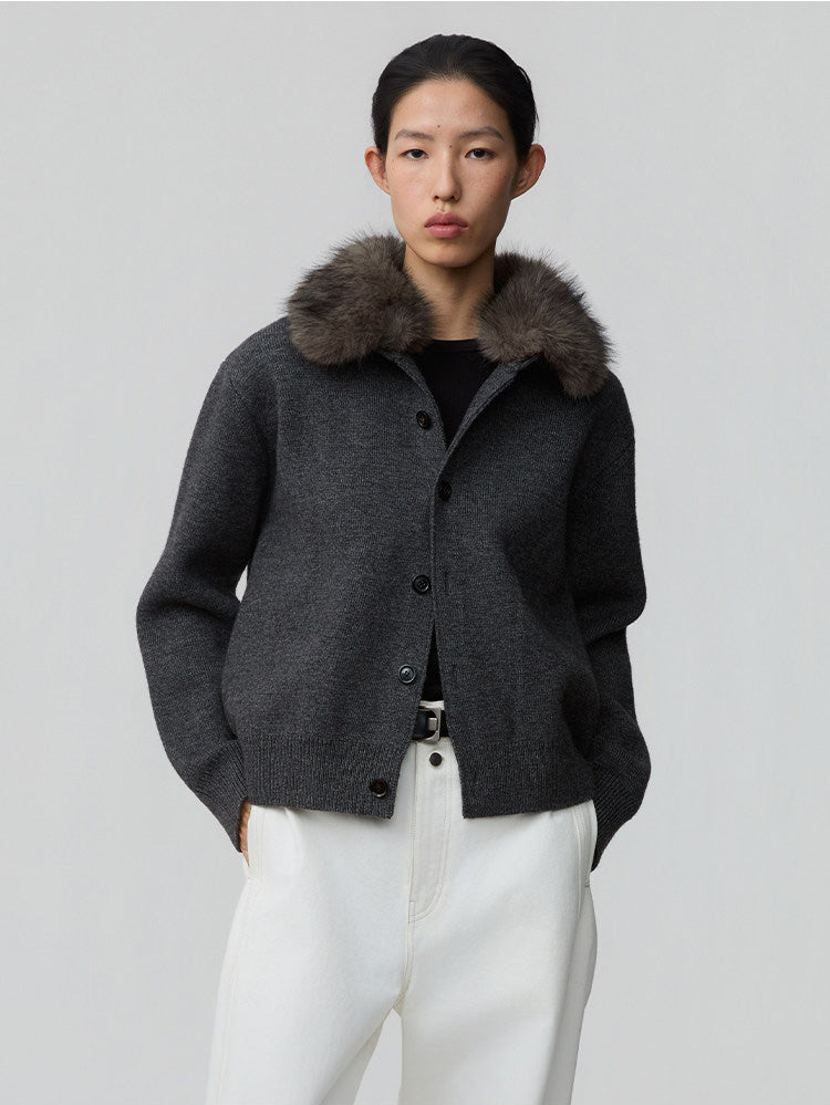 Detachable Fur Collar Cardigan