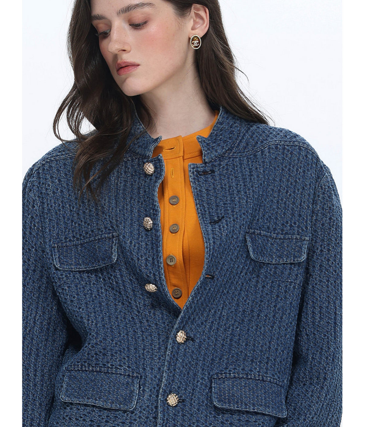 Vintage Stand-Collar Denim Jacket
