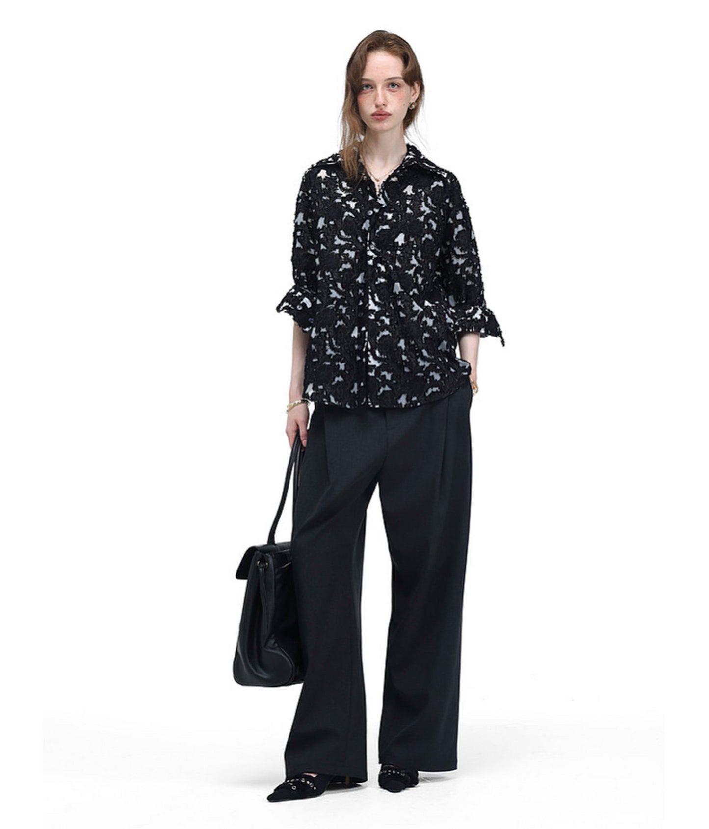 Frayed Edges  Hollow-Weave  Jacquard  Shirt