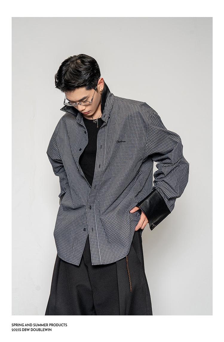 Leather Collar Check Shirt