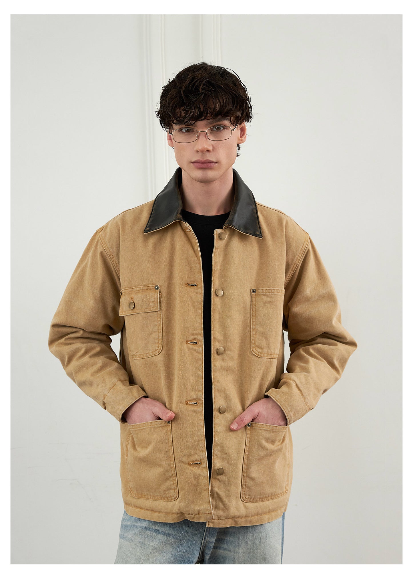 Canvas Leather Collar Jacket