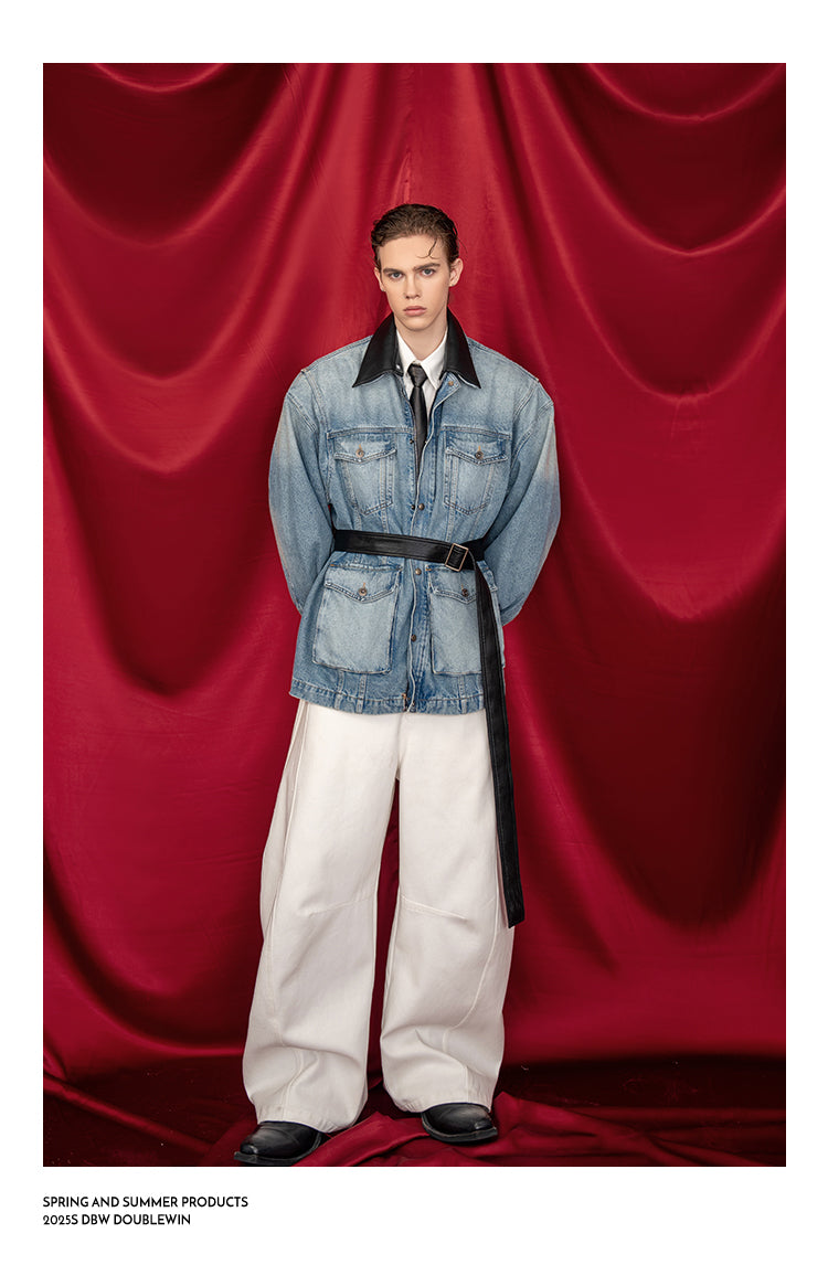 Detachable Leather Collar Denim Jacket