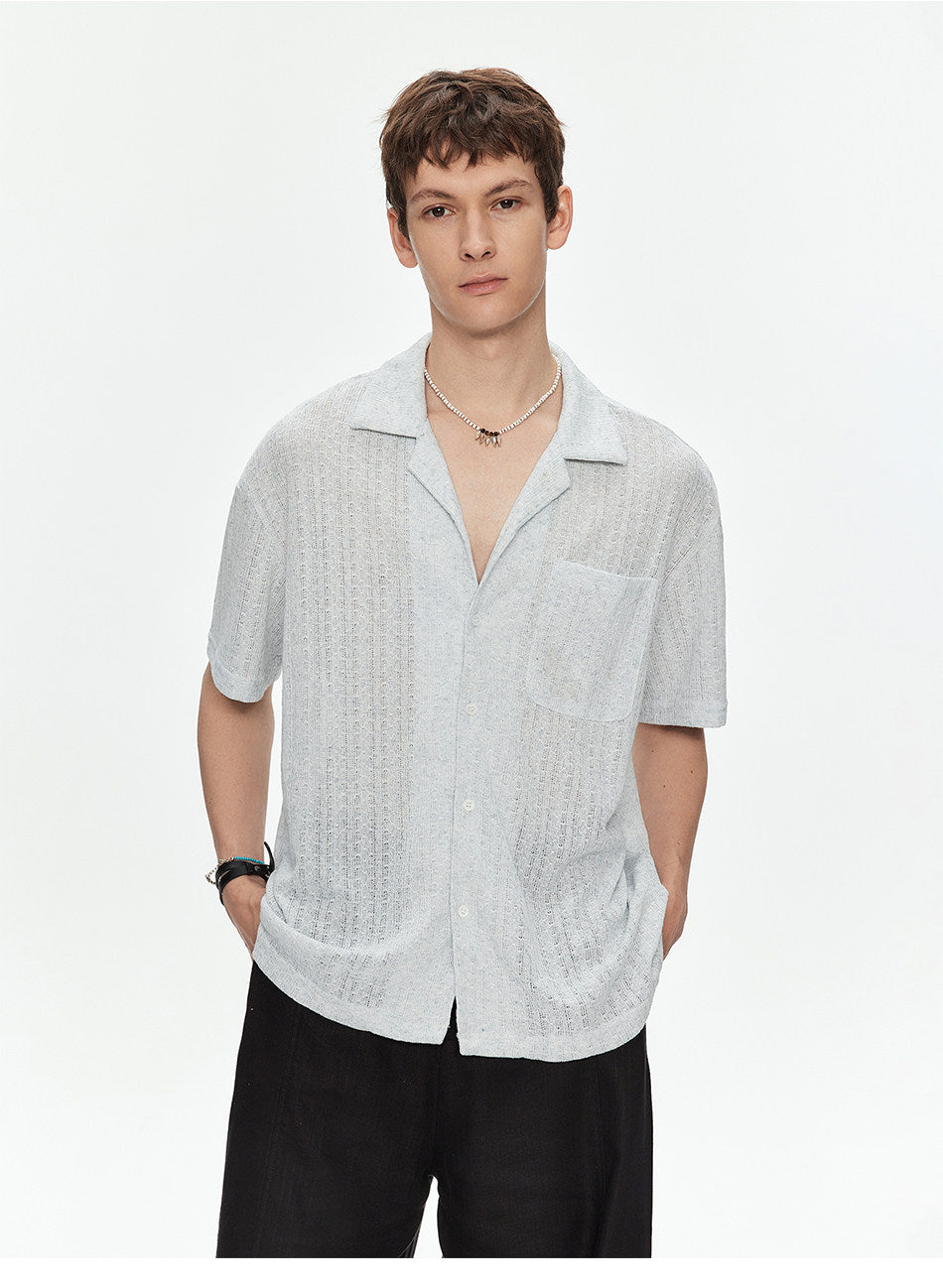 Cuban-Collar Sheer Shirt