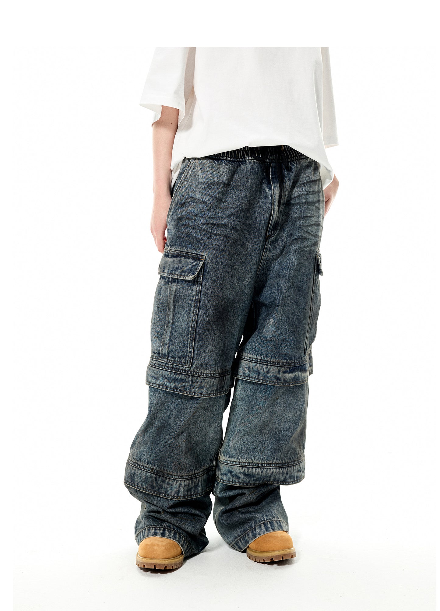 Washed Multi-pocket Detachable Denim Pants