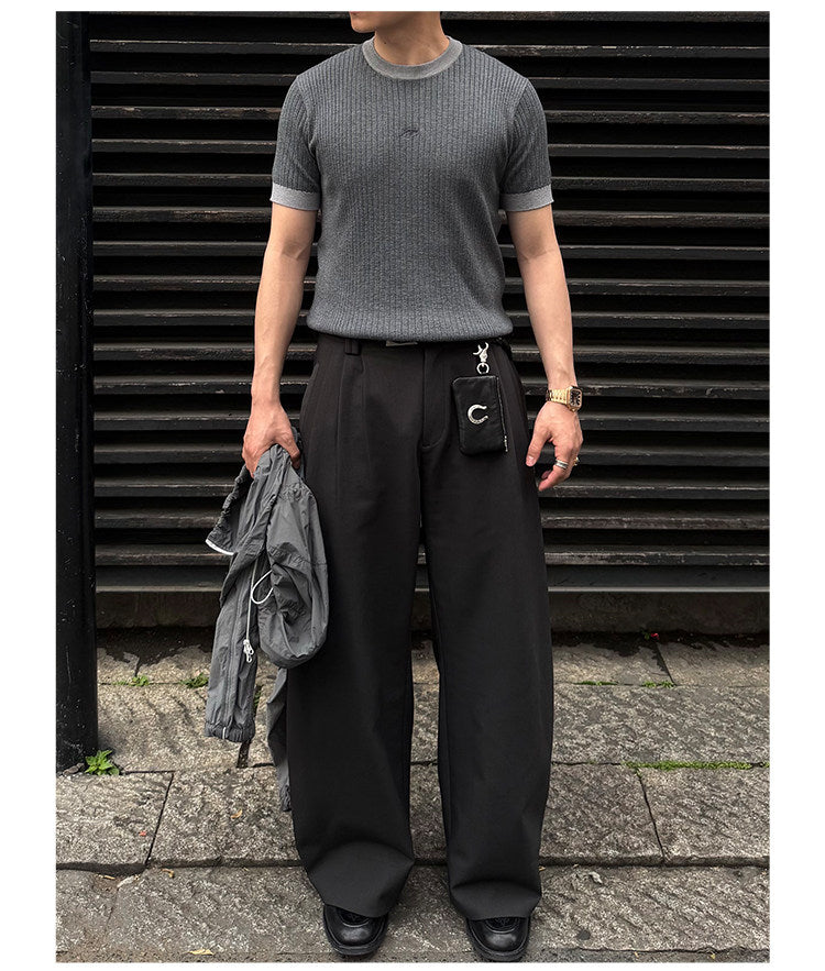 Pleated Curved Casual Pants