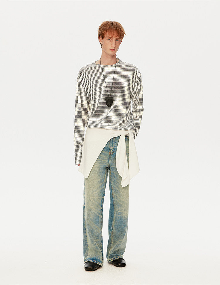 Retro Casual Roll-Up Stripe T-Shirt