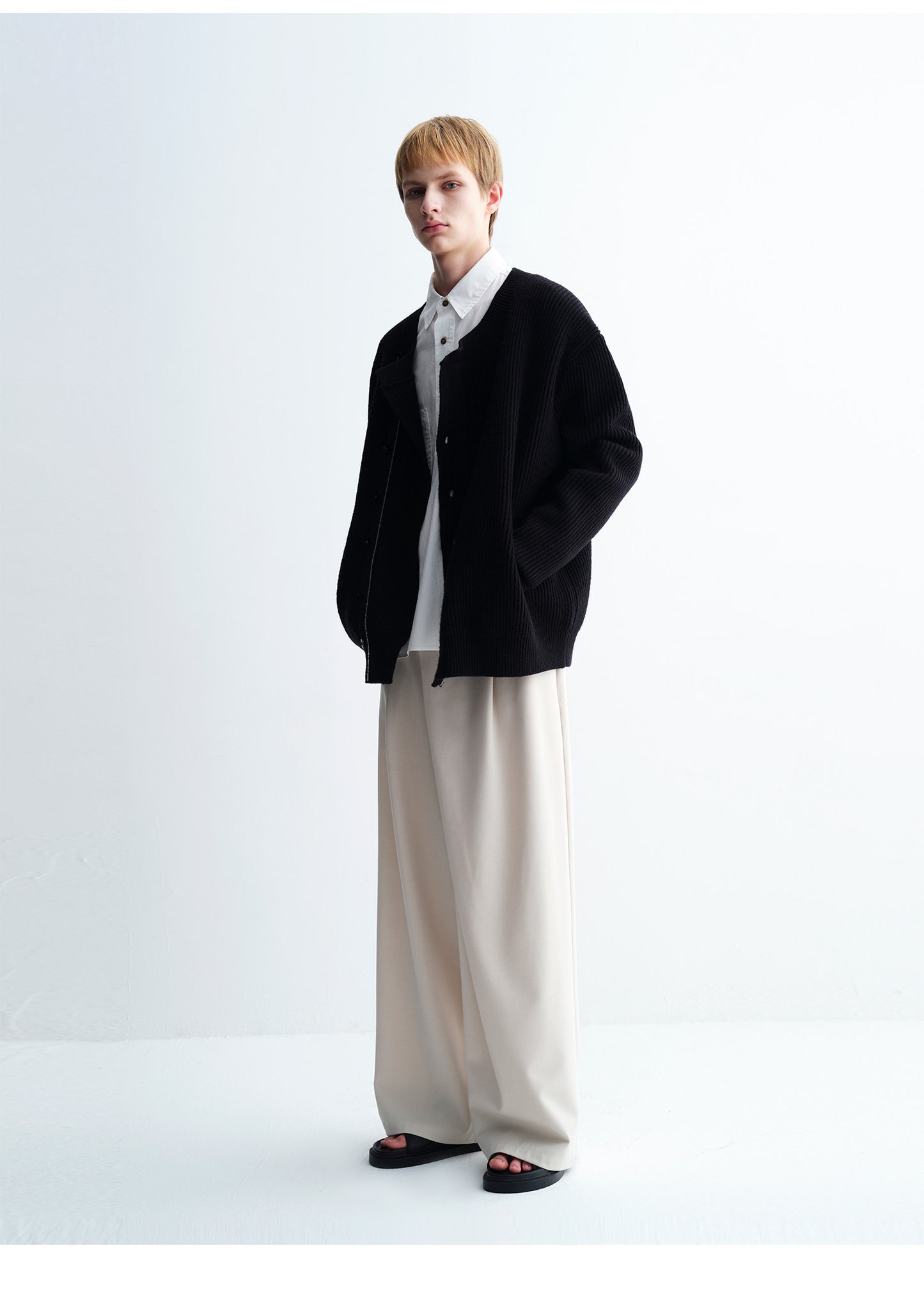 Diagonal Placket Casual Wide-Leg Pants