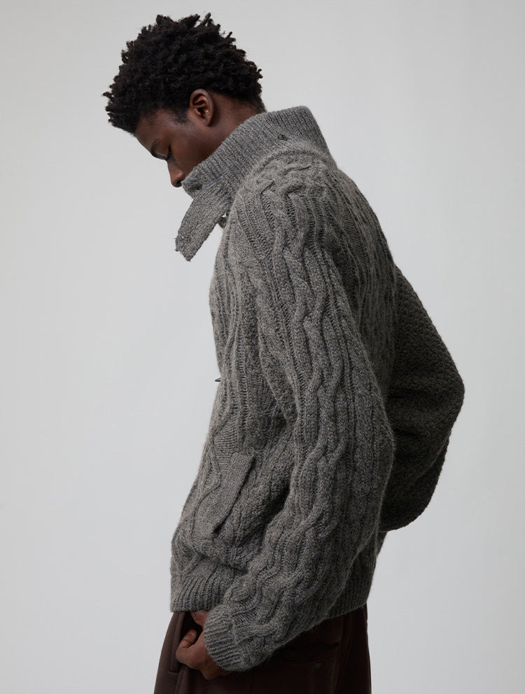 Wool-Blend Cable-Knit Cardigan