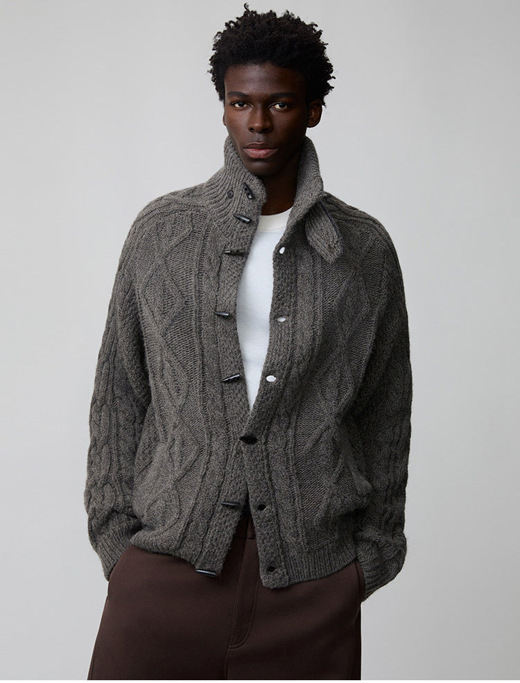 Wool-Blend Cable-Knit Cardigan