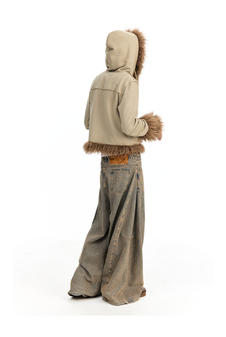 Short fur zipper jacket