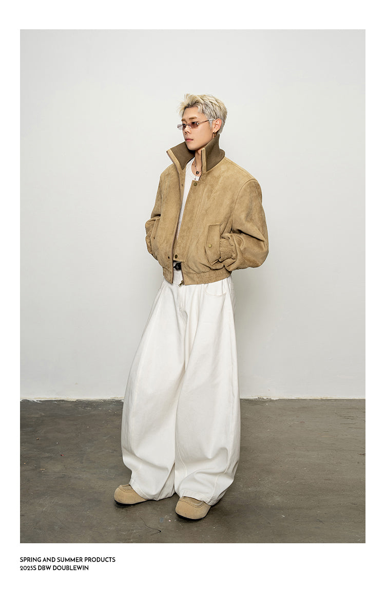 Suede Rib High-Neck Short Jacket