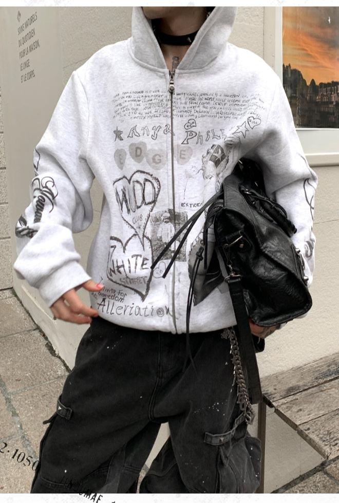 Graffiti Hooded Zipper Sweatshirt