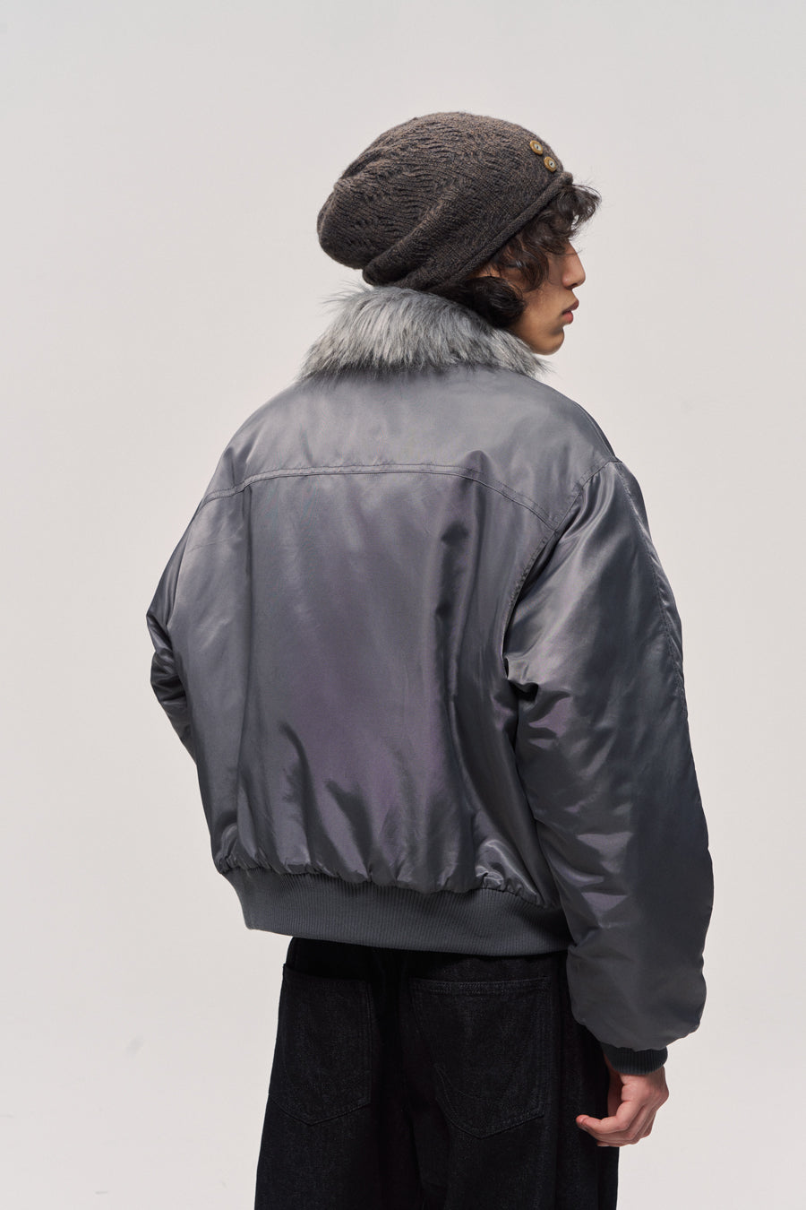 Fur collar bomber jacket