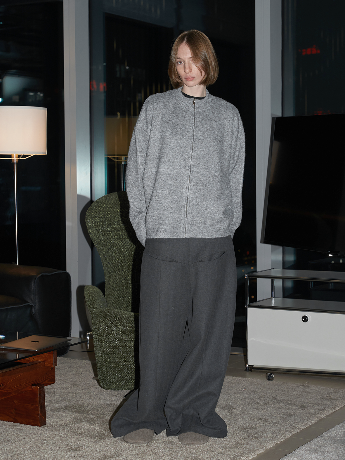 Diamond Pattern Zipper Cardigan