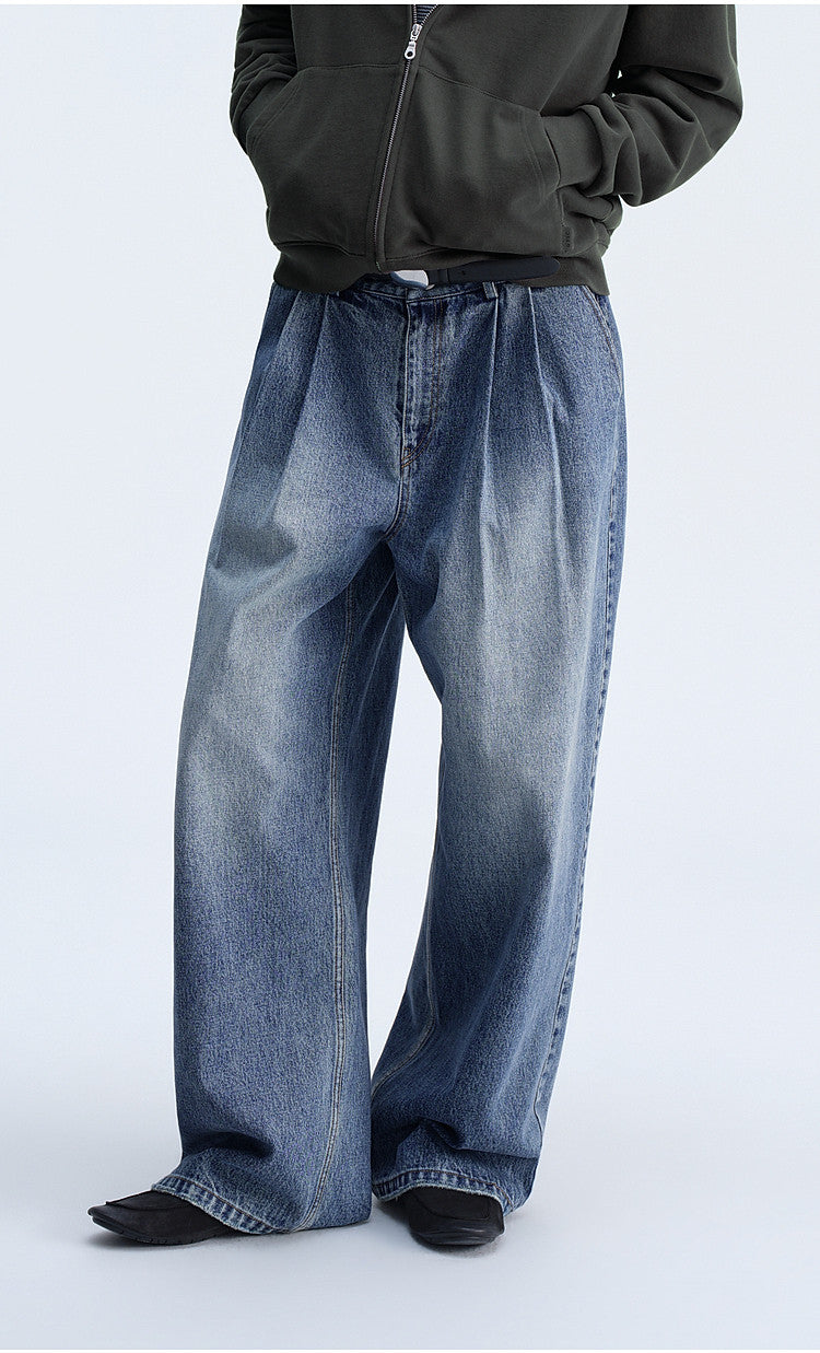Washed Gradient Mist Double-Pleated Jeans