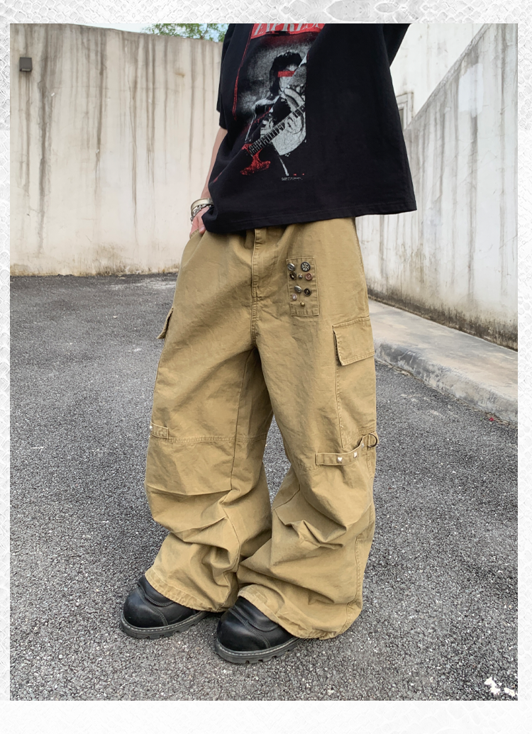 Loose Straight Casual Wide Side Pocket Cargo Pants