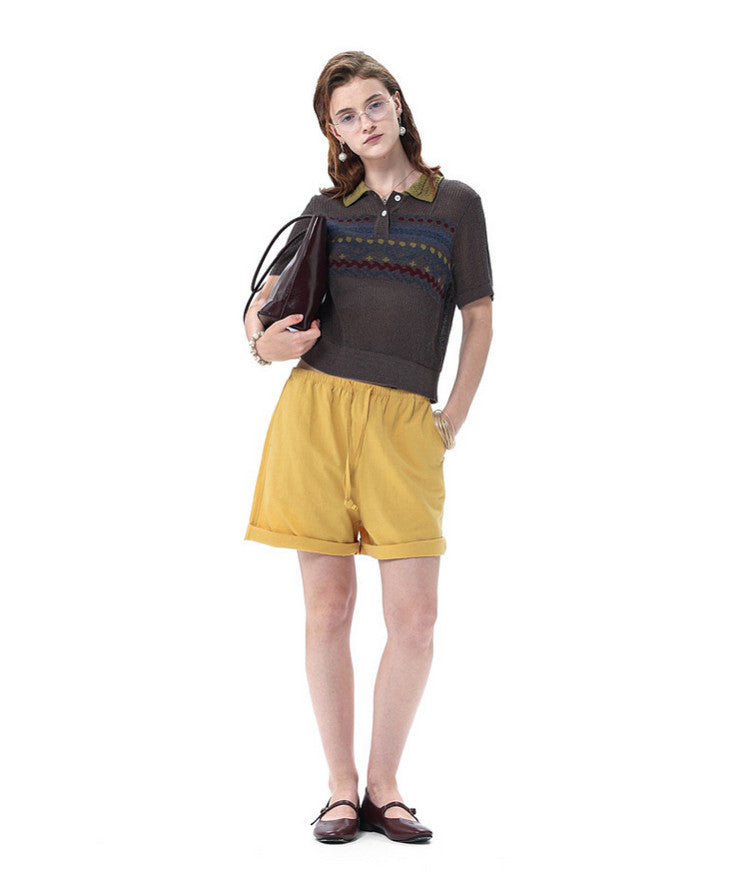 College-Style Polo-Collar Sweater