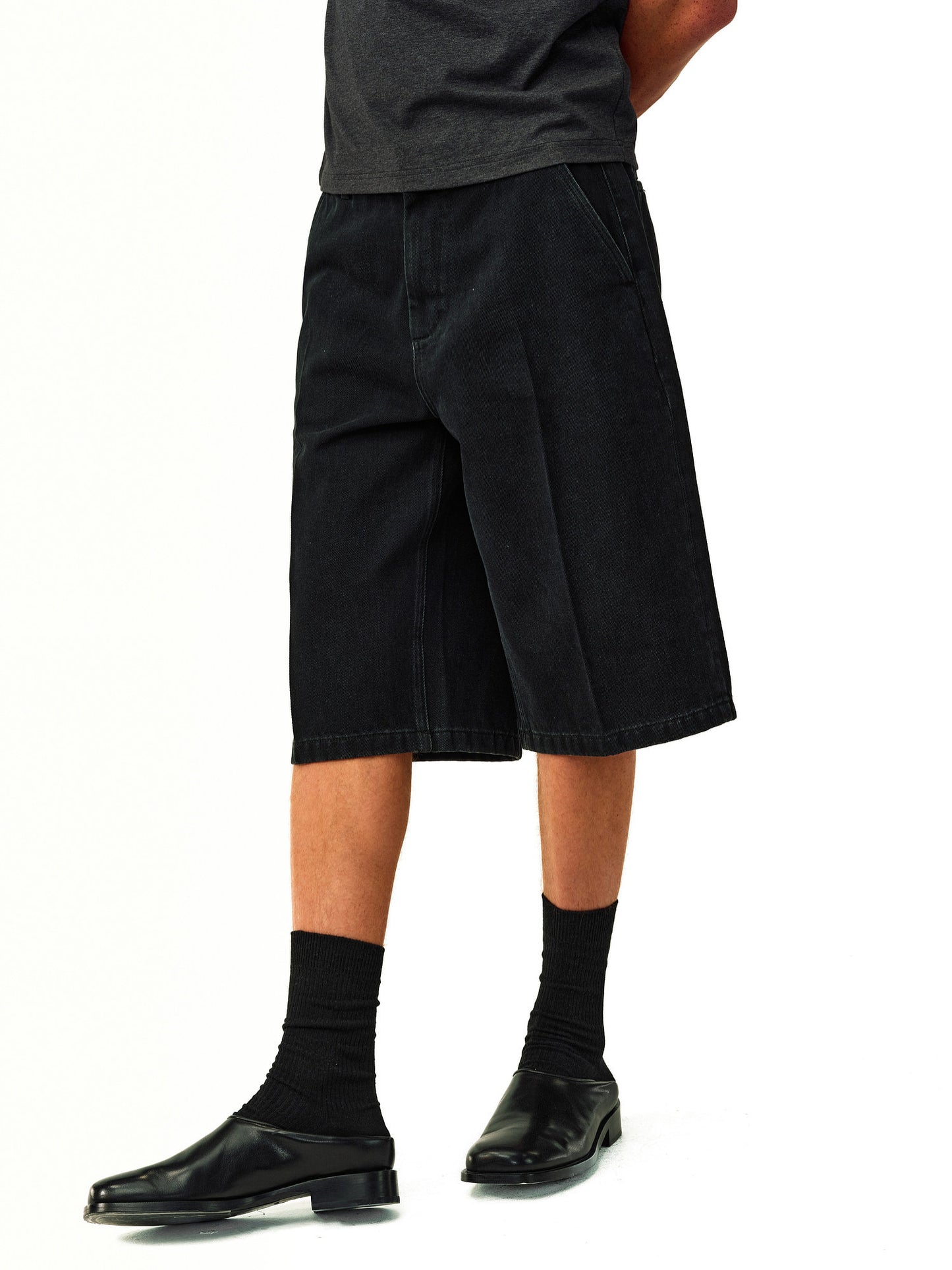 Center-Stitch Denim Shorts