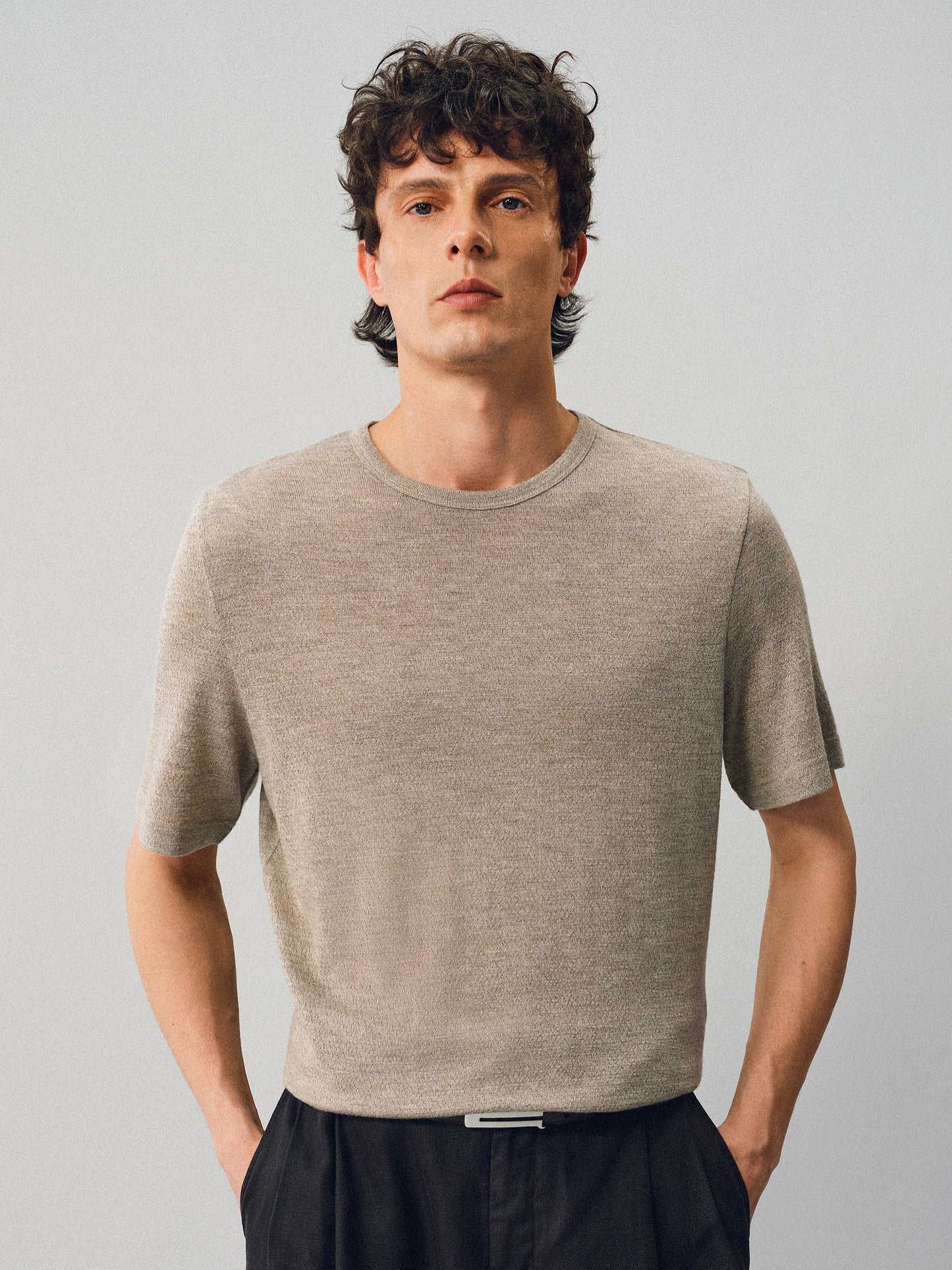 Round-neck T-shirt with a fur-like texture