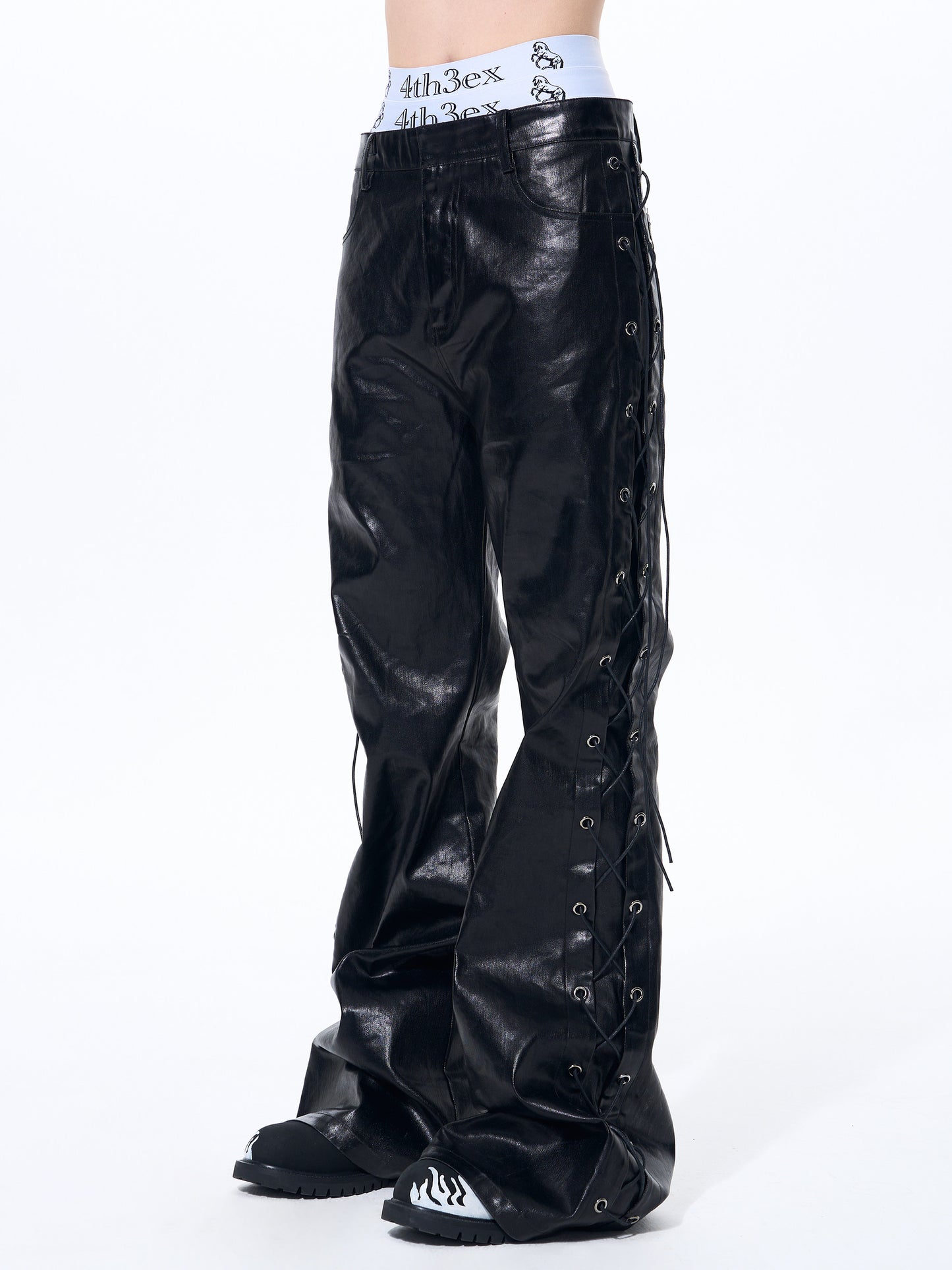 Metallic-Coated Drawstring Jeans