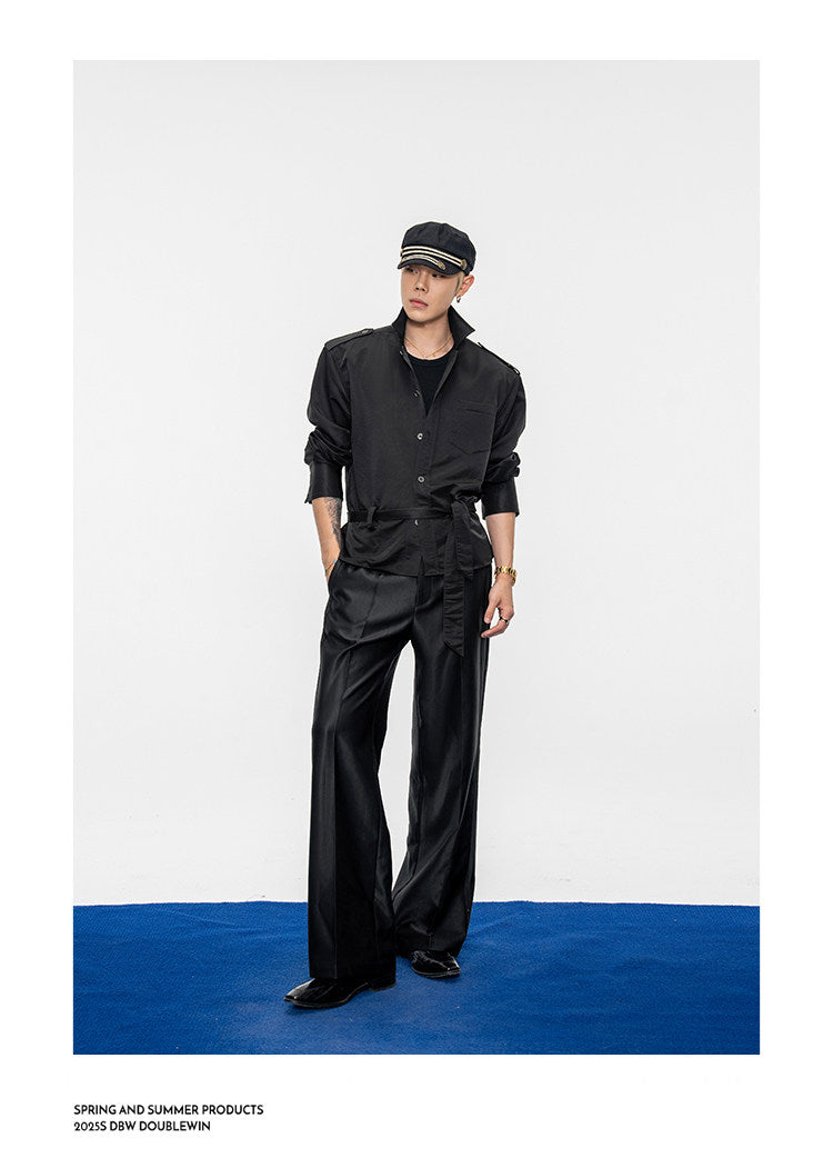 Wide-Shoulder-Pad Straight-Silhouette Shirt