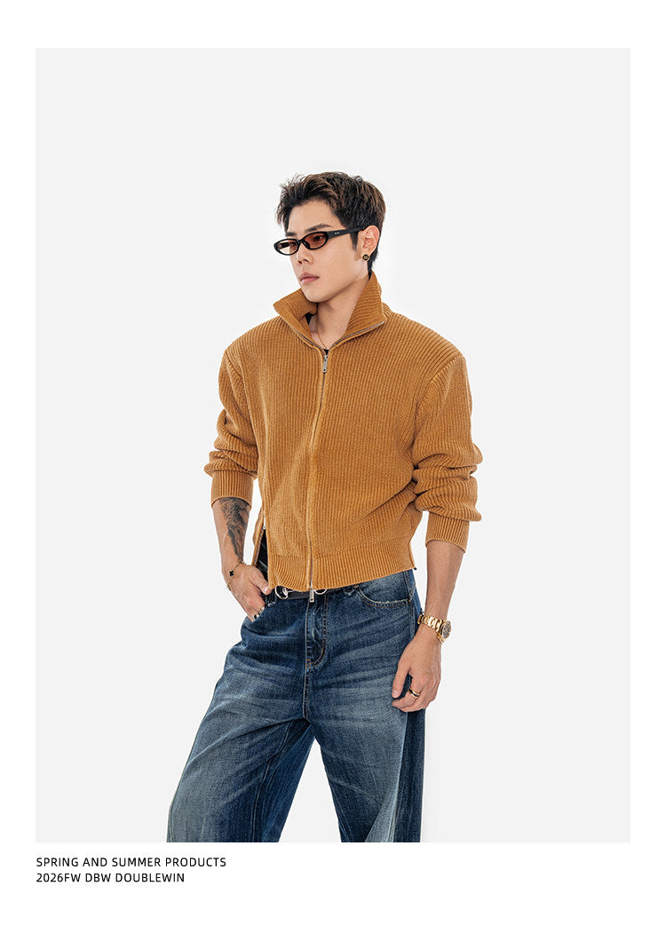 Washed Finish Padded Knit Cardigan