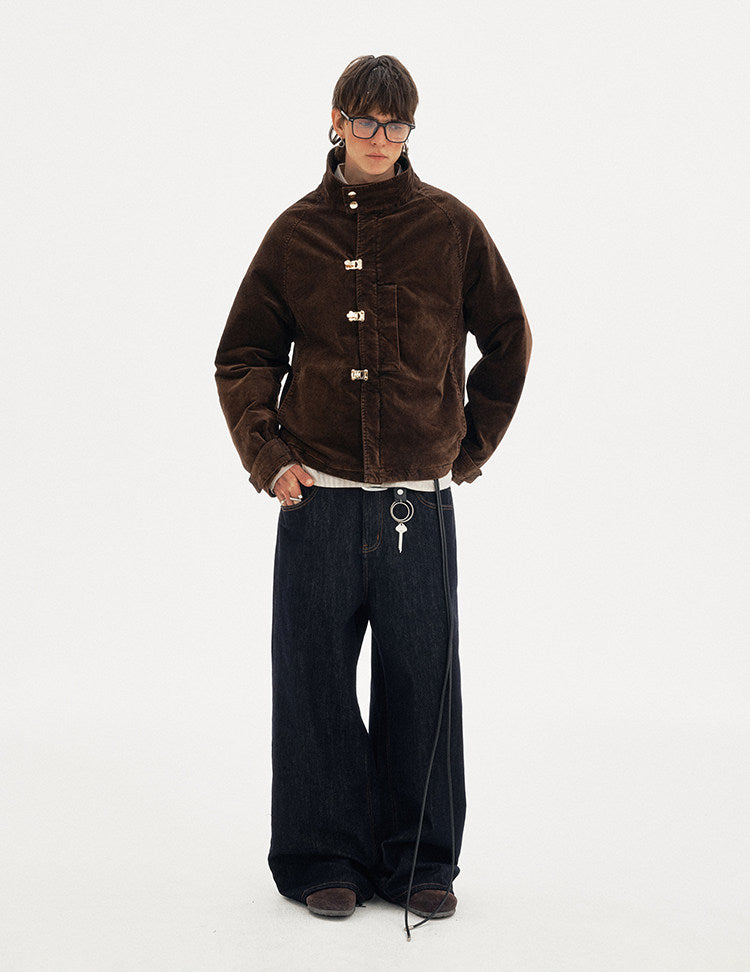 Metal Buckle Stand Collar Cotton Jacket