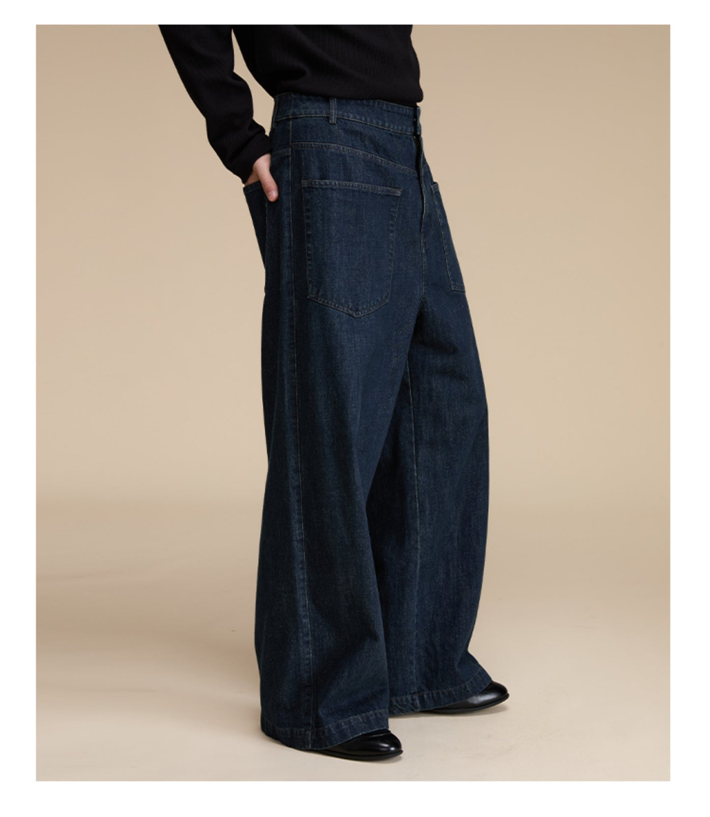 Patch pocket wide leg casual jeans