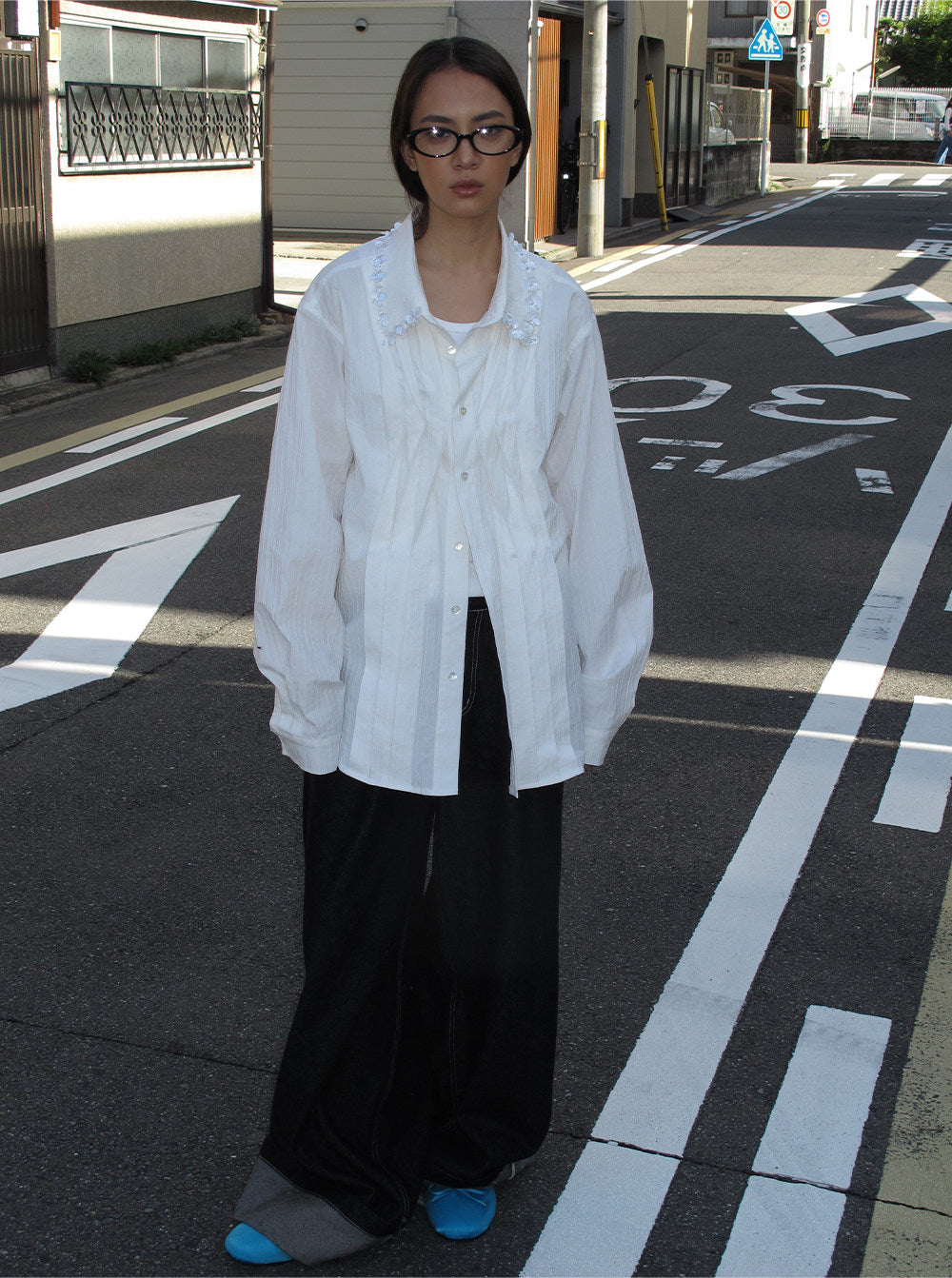 Rhinestone Collar Casual Shirt